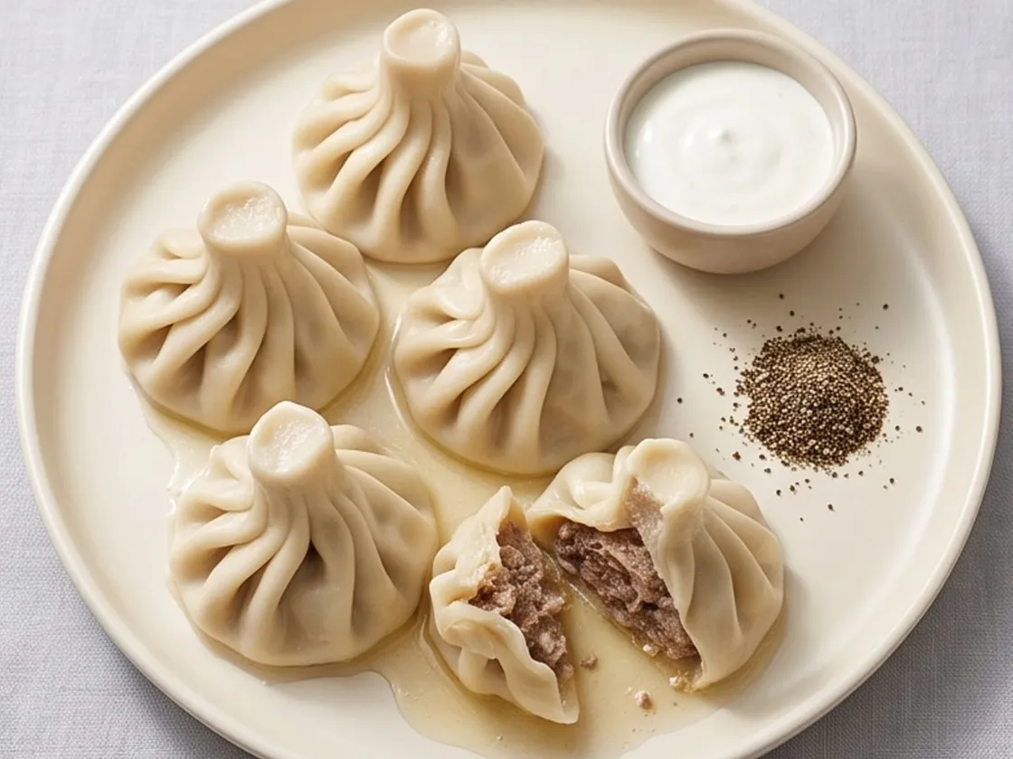 Хинкали с бараниной: Баранина с зирой и луком.
